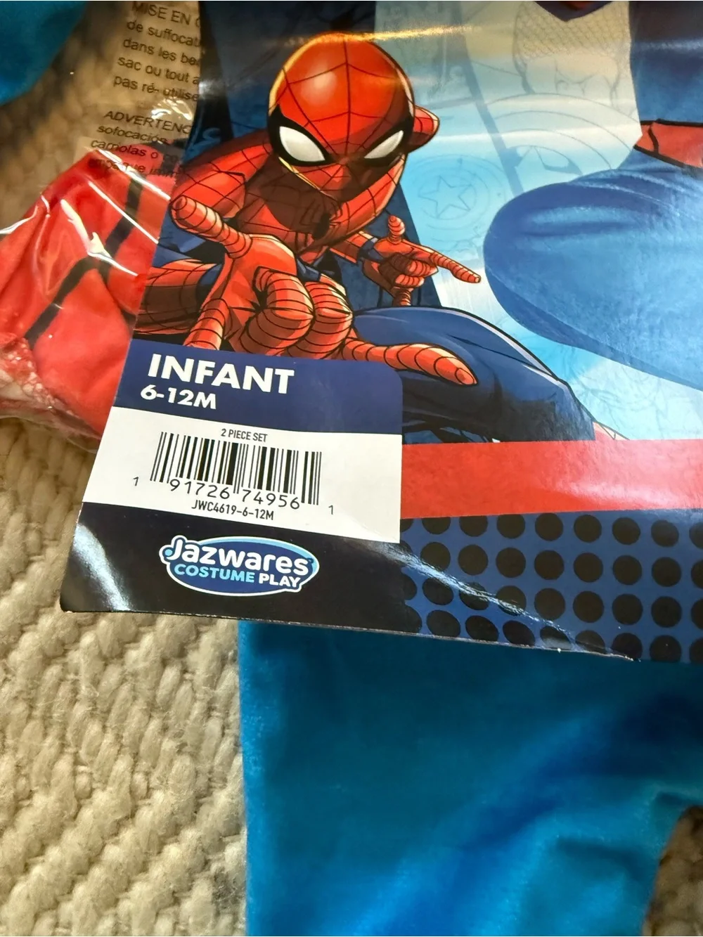 Marvel Spider-Man Blue & Red Infant Jumpsuit Costume w/ beanie 6-12 months nwt - Picture 2 of 7